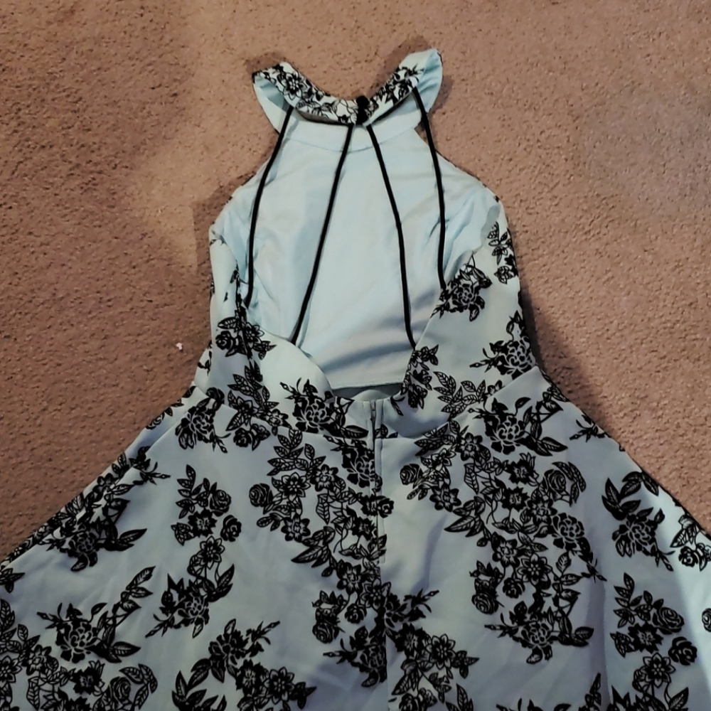 Blue dress with black accents